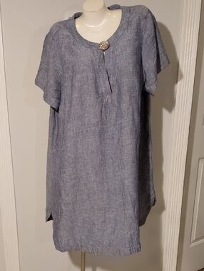 Short Sleeve Linen Blend Tunic Dress